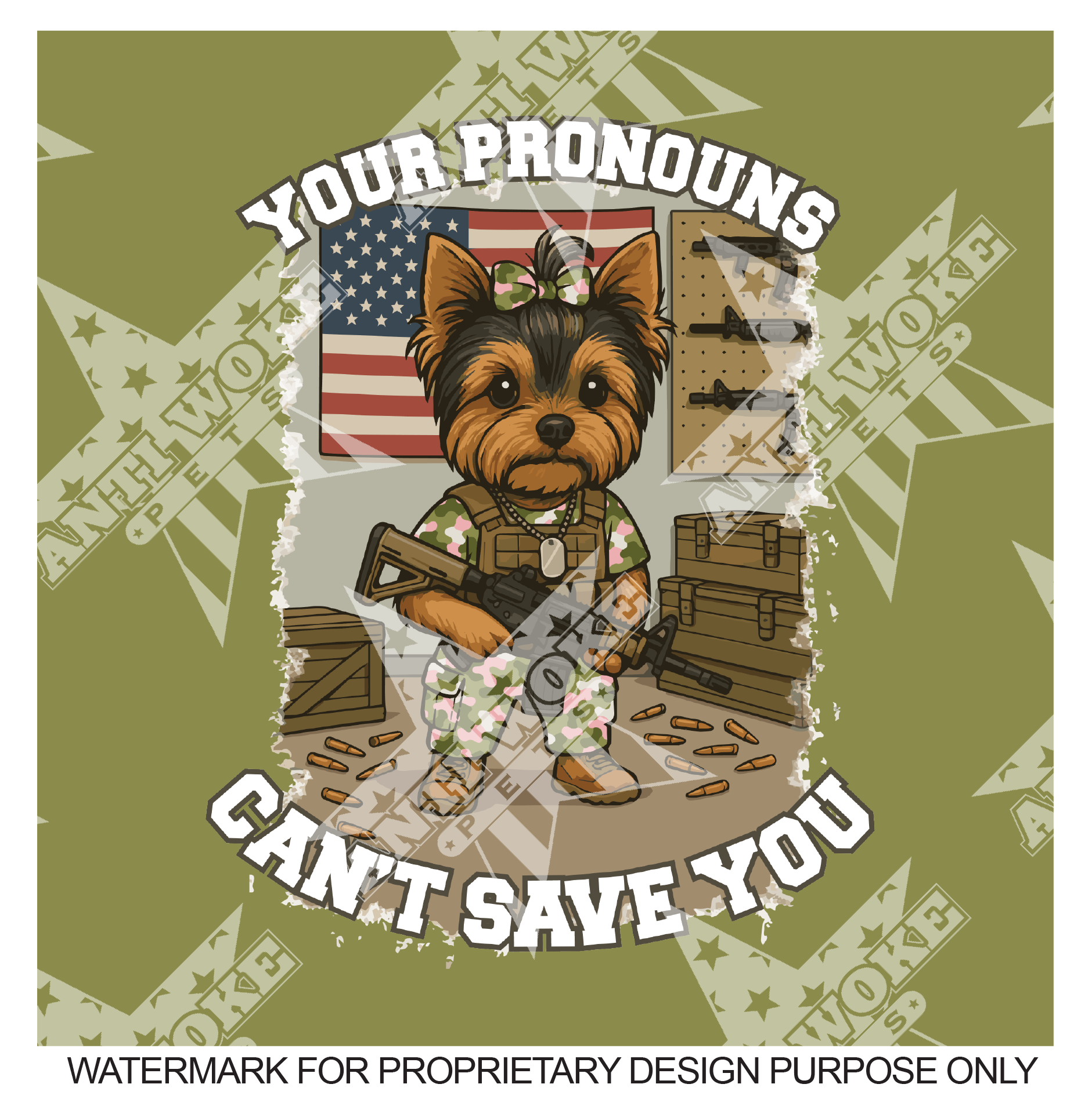 Yorkie- Olive Green & Olive Pink Camo- Your Pronouns Can't Save You-Small Dog's Tank Top